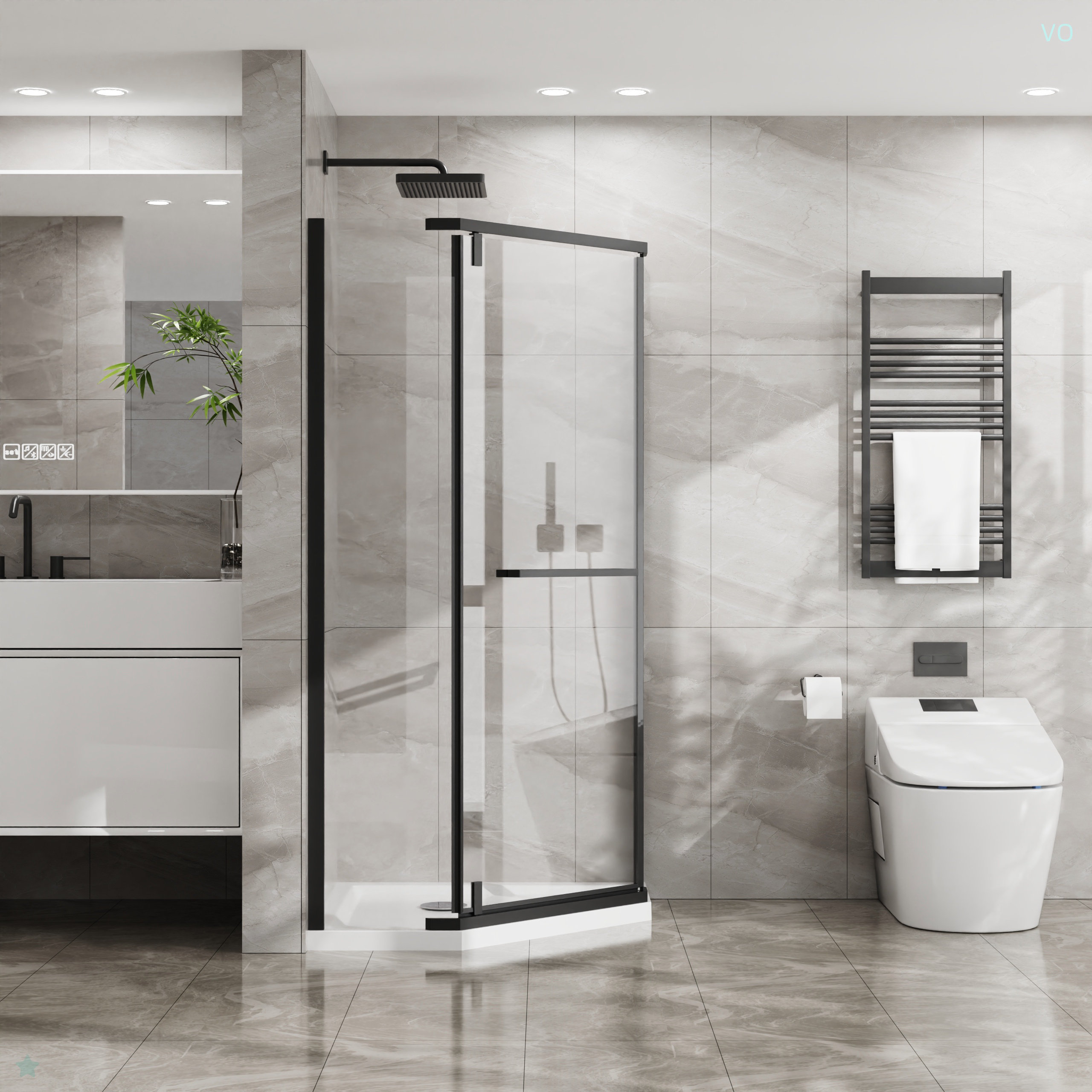 VODYXSEP Neo-Angle Frameless Shower Door 36 In. D X 36 In. W X 72
